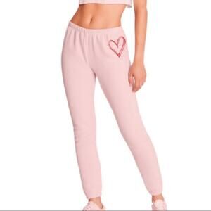 Wildfox‎ Knox Pink Heart Fleece Jogger Lounge Pants